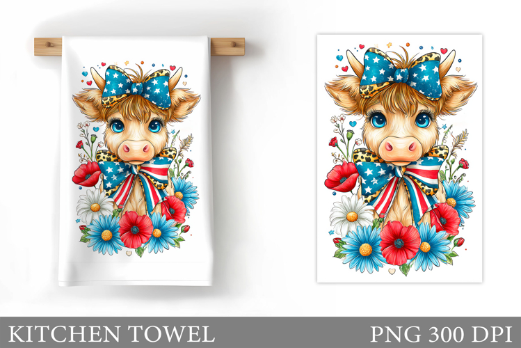 Patriotic Cow Kitchen Towel. Patriotic Kitchen Towel Design example image 1