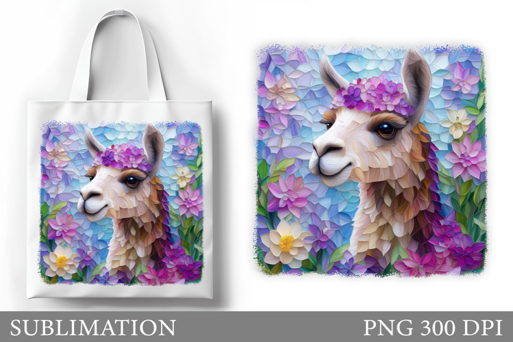 Cute Lama Tote Bag Sublimation. Lama Flowers Sublimation