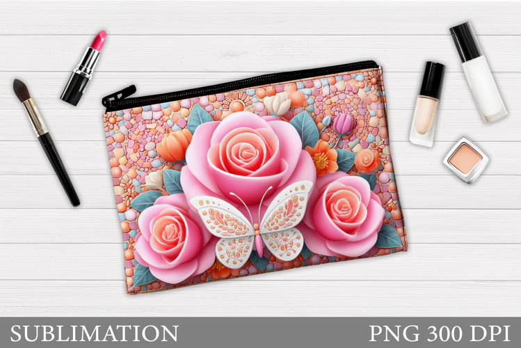 Butterfly Makeup Bag Design. Roses Cosmetics Bag Sublimation