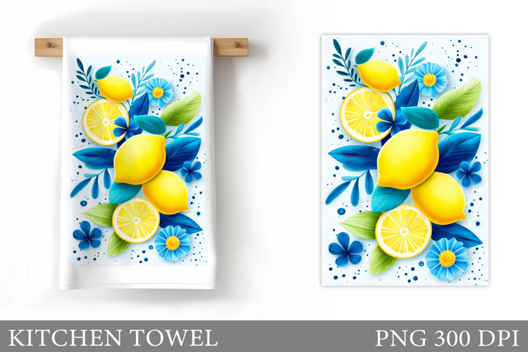 Lemons Kitchen Towel. Flowers Kitchen Towel Design