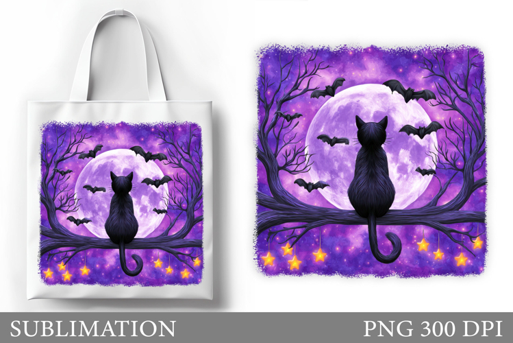 Black Cat Tote Bag Design. Cat Sublimation