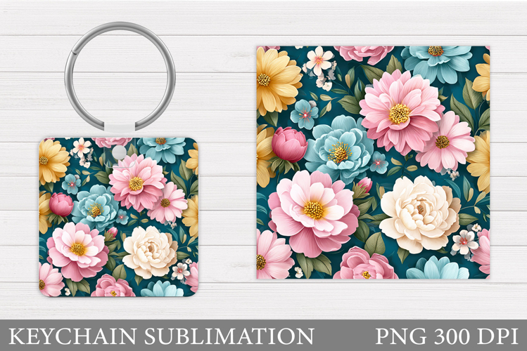 Flowers Keychain Sublimation. Floral Keychain Design