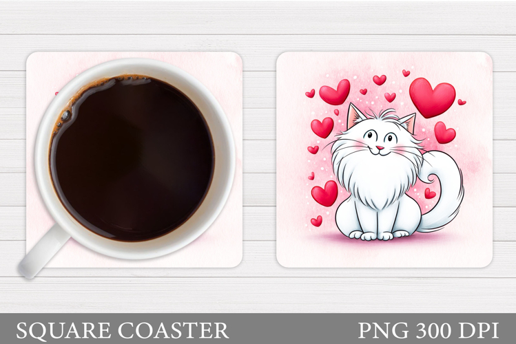 Valentines Cat Coaster. Valentines Coaster Sublimation