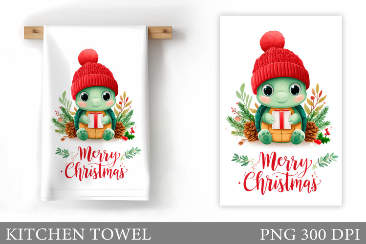 Christmas Turtle Kitchen Towel. Christmas Kitchen Towel