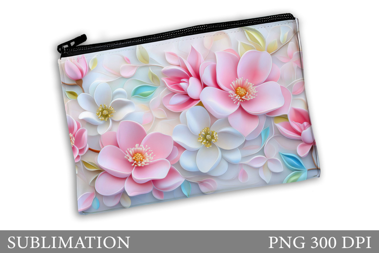 Tropical Flowers Makeup Bag . Floral Makeup Pouch Design