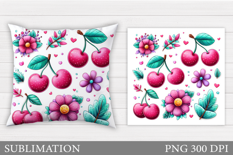 Cherry Pillow Design. Cute Cherry Sublimation