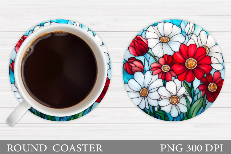 Flowers Round Coaster Sublimation. Flowers Coaster Design