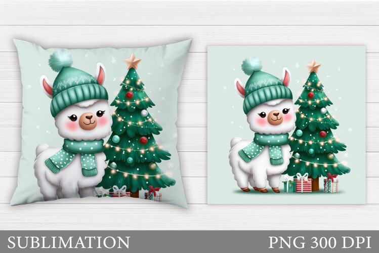 Christmas Lama Pillow Design. Christmas Pillow Sublimation example image 1