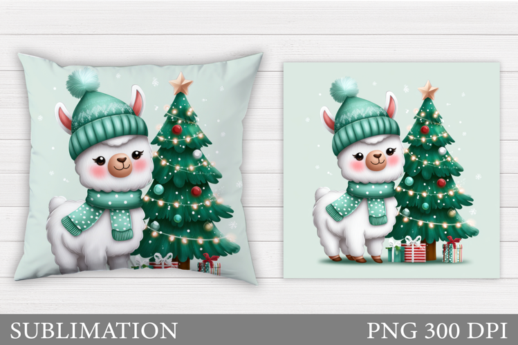 Christmas Lama Pillow Design. Christmas Pillow Sublimation