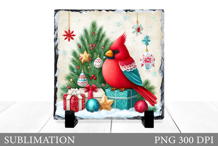 Cardinal Sublimation. Christmas Bird Slate Design