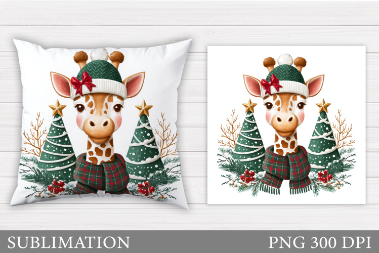 Christmas Giraffe Pillow. Christmas Pillow Sublimation