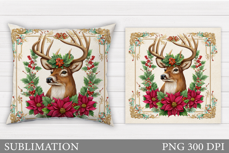 Reindeer Pillow Design. Christmas Pillow Sublimation