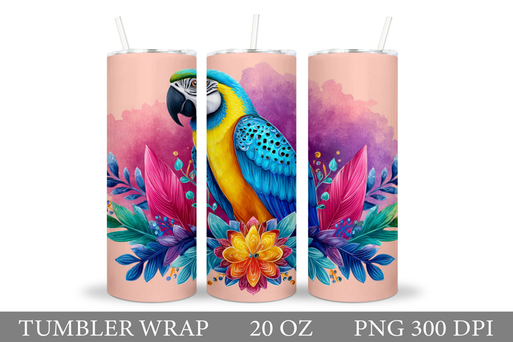 Parrot Tumbler Sublimation. Parrot Flowers Tumbler Design