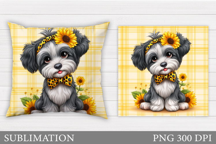 Cute Dog Pillow Sublimation. Dog Flowers Pillow Design