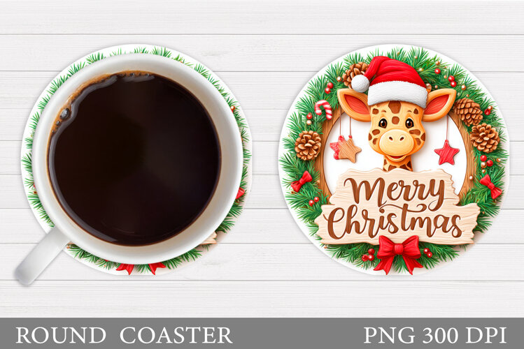 Christmas Giraffe Coaster. Christmas Coaster Sublimation example image 1