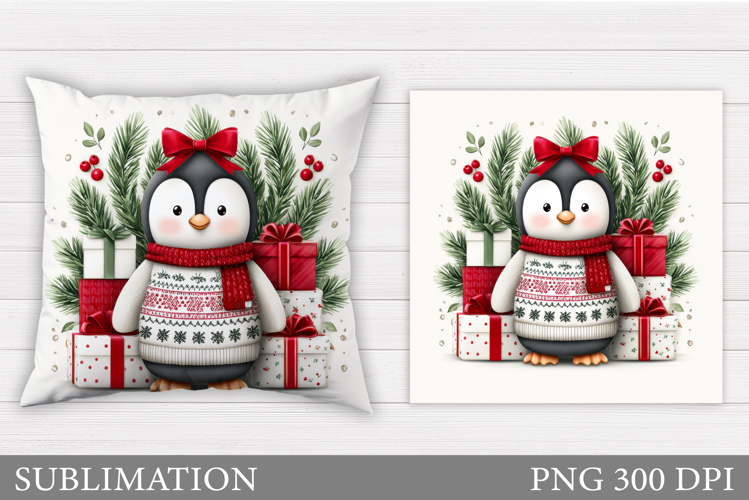 Christmas Penguin Pillow. Christmas Pillow Sublimation