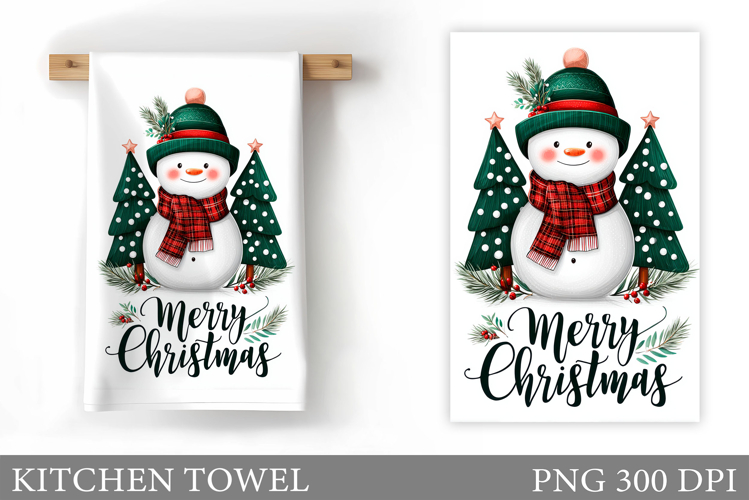 Cute Snowman Kitchen Towel. Christmas Kitchen Towel Design