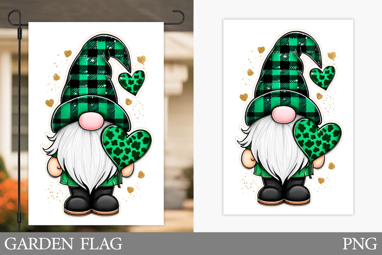 St Patrick Gnome Garden Flag. St Patrick Garden Flag Design
