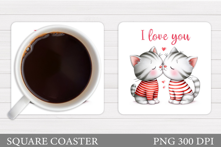 Valentines Cat Coaster. Valentines Coaster Sublimation