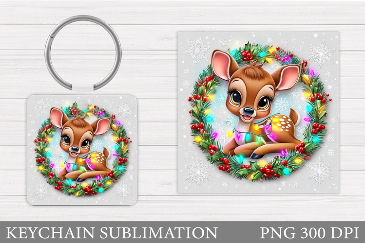 Cute Deer Keychain Design. Christmas Keychain Sublimation