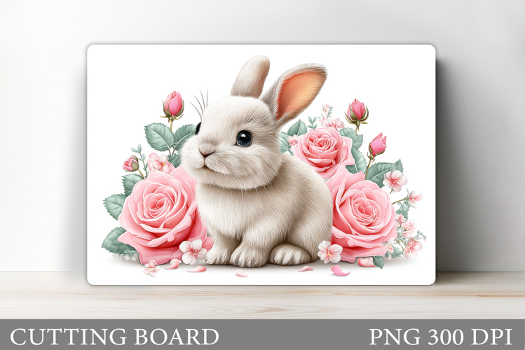 Cute Bunny Cutting Board. Bunny Flowers Cutting Board Design