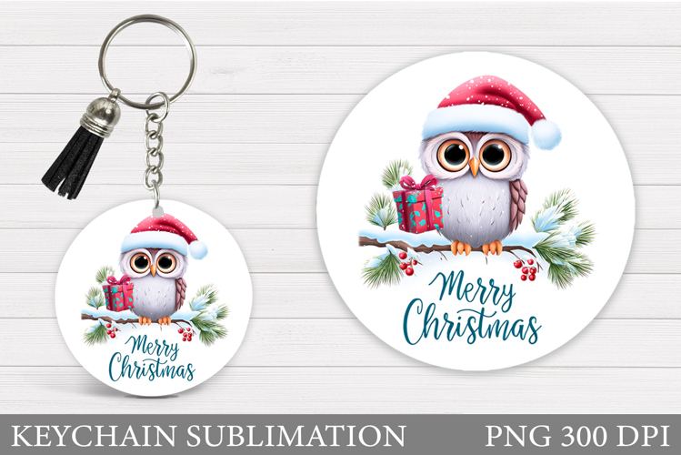 Christmas Owl Keychain. Christmas Keychain Sublimation
