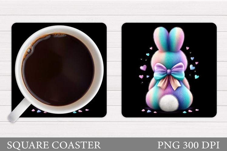 Iridescent Bunny Coaster Design. Cute Bunny Sublimation