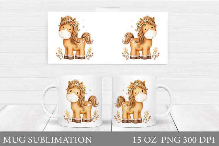 Horse Mug Wrap Sublimation. Horse Flowers Mug Wrap Design
