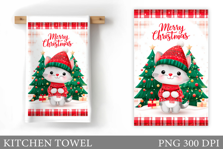 Christmas Cat Kitchen Towel. Christmas Kitchen Towel Design