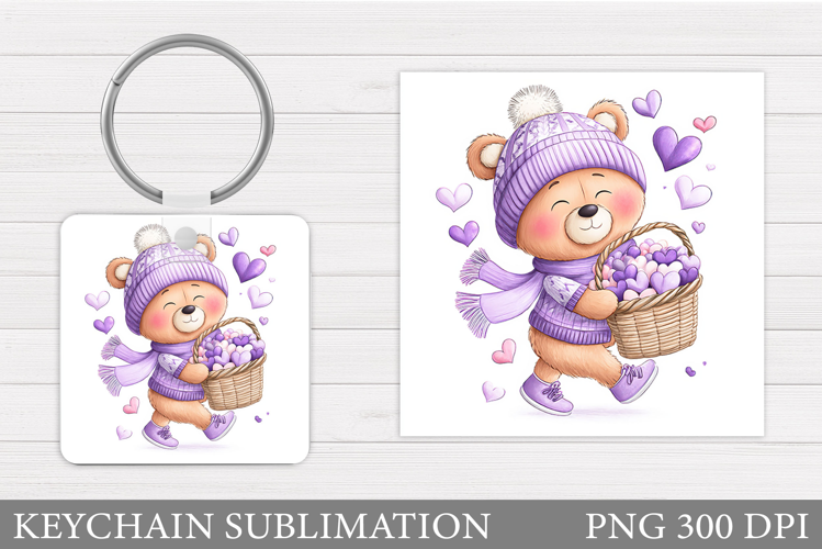 Valentines Bear Keychain. Valentines Keychain Sublimation