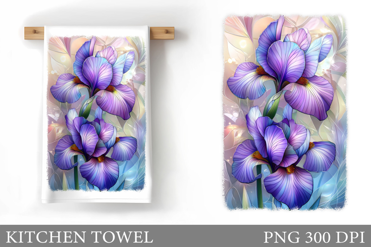 Irises Kitchen Towel. Flowers Kitchen Towel Design