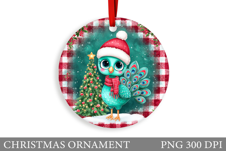 Cute Peacock Christmas Ornament. Christmas Sublimation