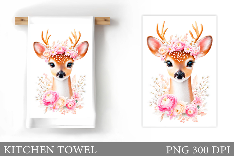 Deer Kitchen Towel. Deer Flowers Kitchen Towel Design