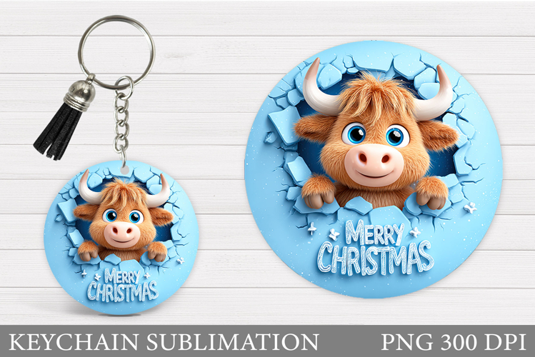 Christmas Cow Keychain. Christmas Keychain Sublimation