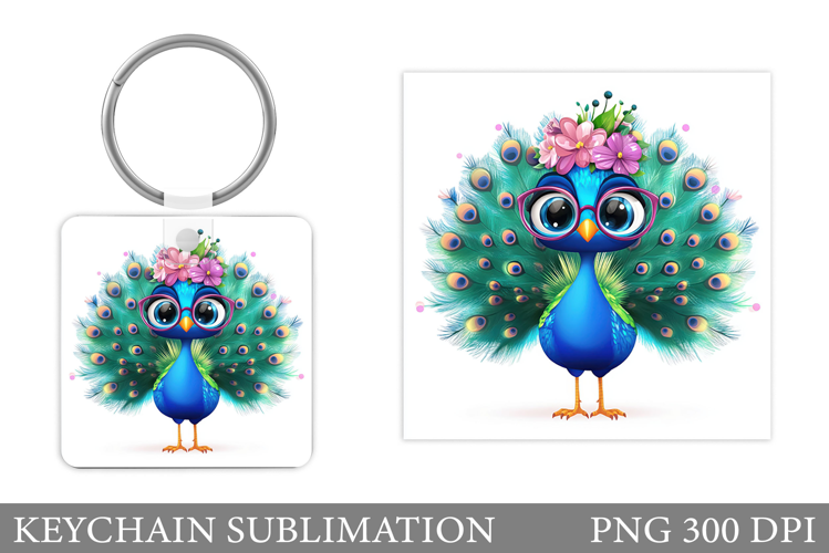 Peacock Keychain Design. Cute Peacock Sublimation