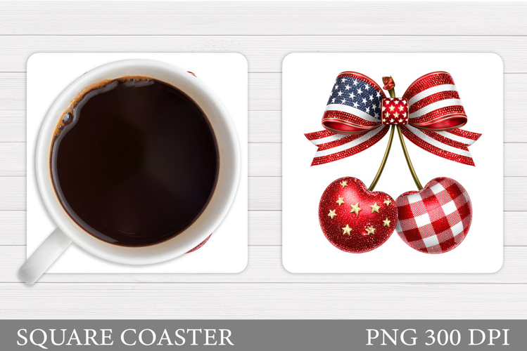 Cherry Coaster Design. Patriotic Cherry Sublimation