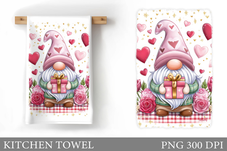 Valentine Gnome Kitchen Towel. Valentines Kitchen Towel