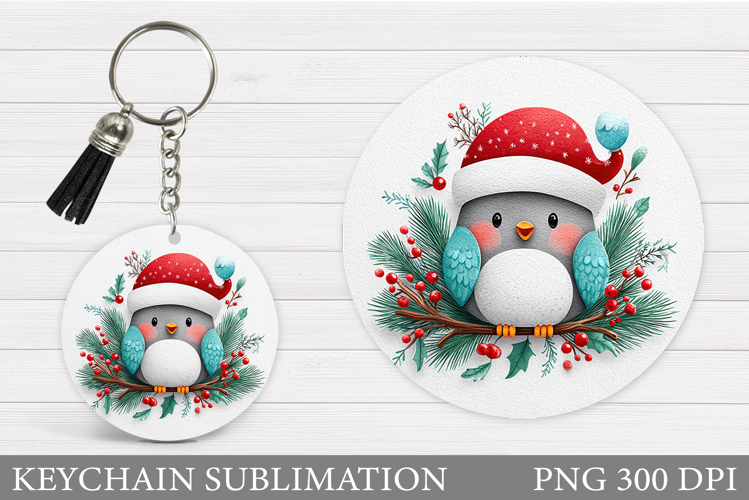 Christmas Bird Keychain. Christmas Keychain Sublimation