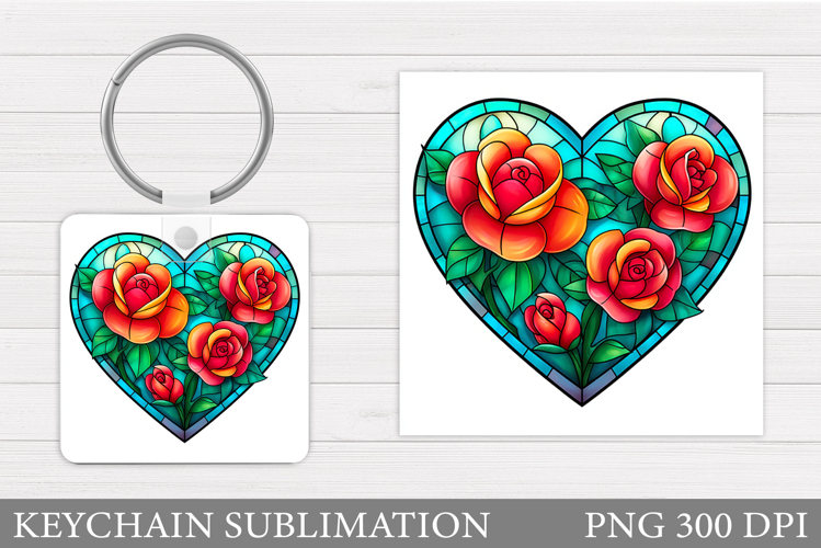 Floral Heart Keychain Design. Valentine Keychain Sublimation