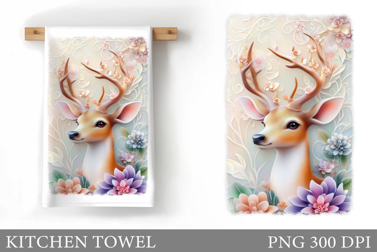 Deer Kitchen Towel Design. Deer Flowers Sublimation