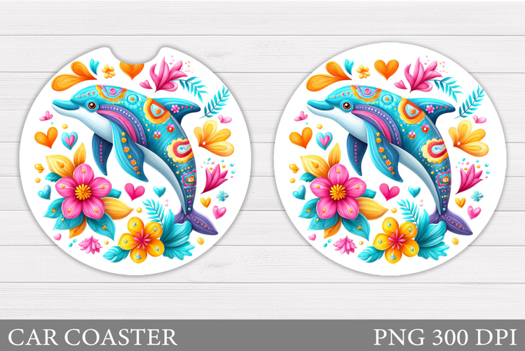 Dolphin Car Coaster Sublimation. Sea Car Coaster Design