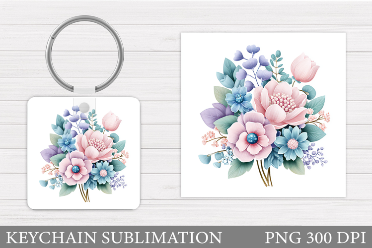 Flowers Keychain Sublimation. Floral Keychain Design