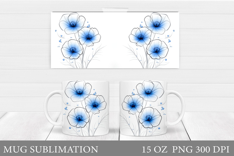 Floral Mug Sublimation. Flowers Mug Wrap Design