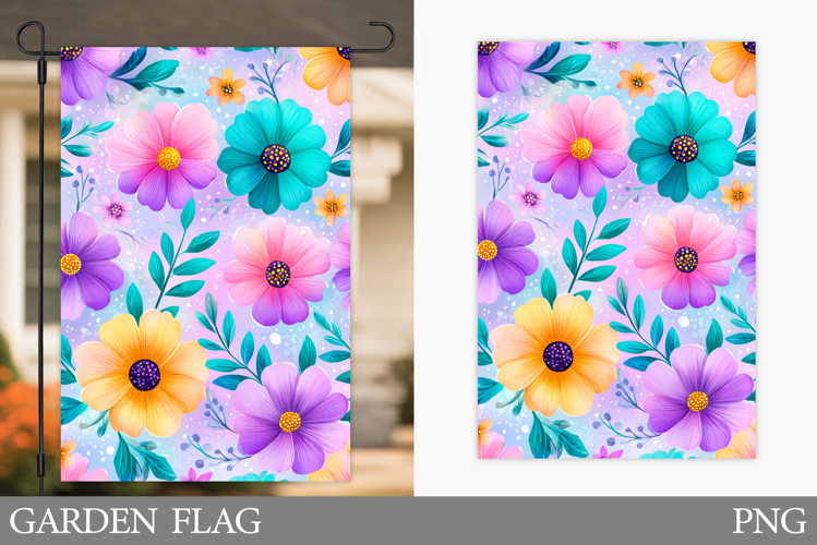 Flowers Garden Flag Sublimation. Floral Garden Flag Design