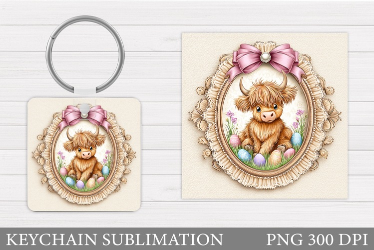 Easter Cow Keychain Sublimation. Easter Keychain Design