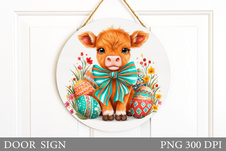 Easter Cow Door Sign Sublimation. Easter Door Sign Design