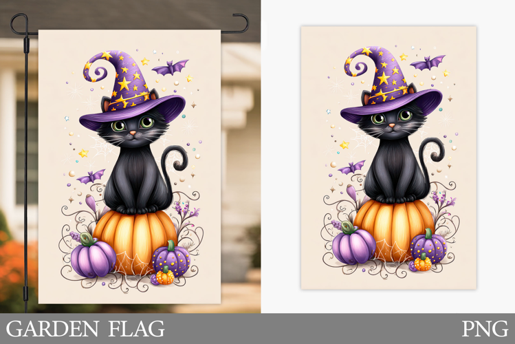 Halloween Cat Garden Flag. Cute Halloween Garden Flag Design