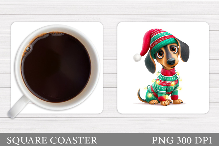 Christmas Dachshund Coaster. Christmas Coaster Sublimation