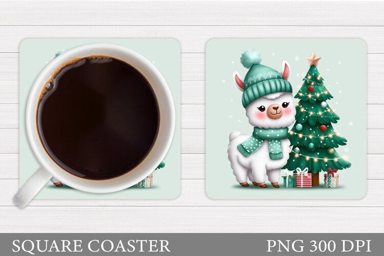 Christmas Lama Coaster Design. Christmas Coaster Sublimation example image 1