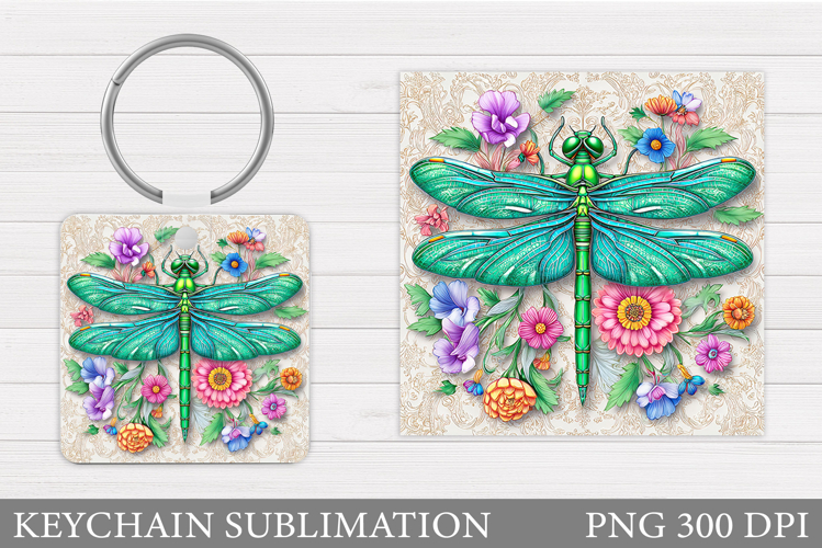 Dragonfly Keychain Design. Dragonfly Flowers Sublimation